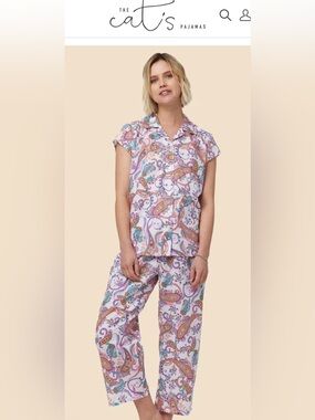 NWT CAT’s Capri Short Sleeve Luxe Pima Cotton Pajamas Paisley PJs Sz XS